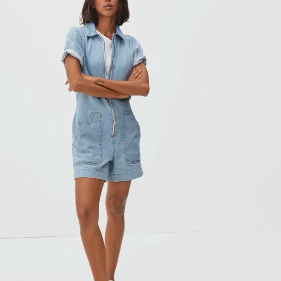 Everlane Denim Short Coverall Jumpsuit - Picture 1 of 8